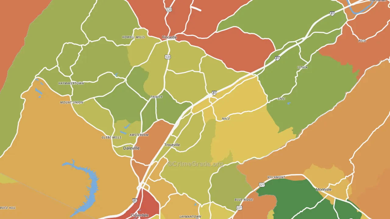 Botetourt County, VA Map of Assault Rates