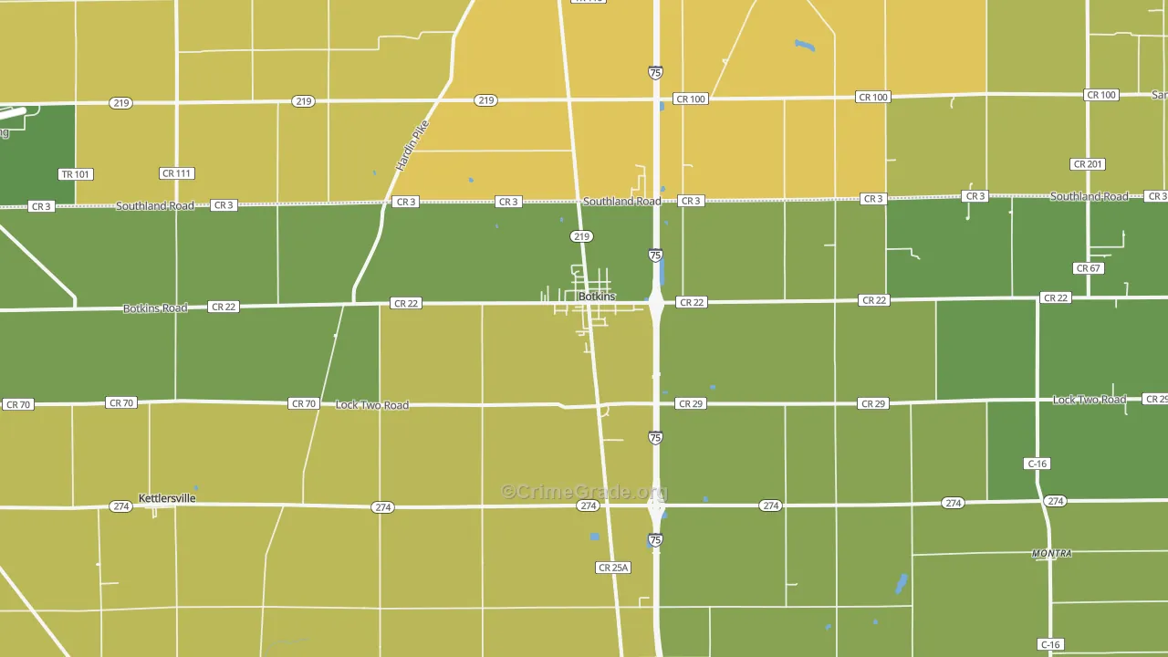 Botkins, OH Map of Assault Rates