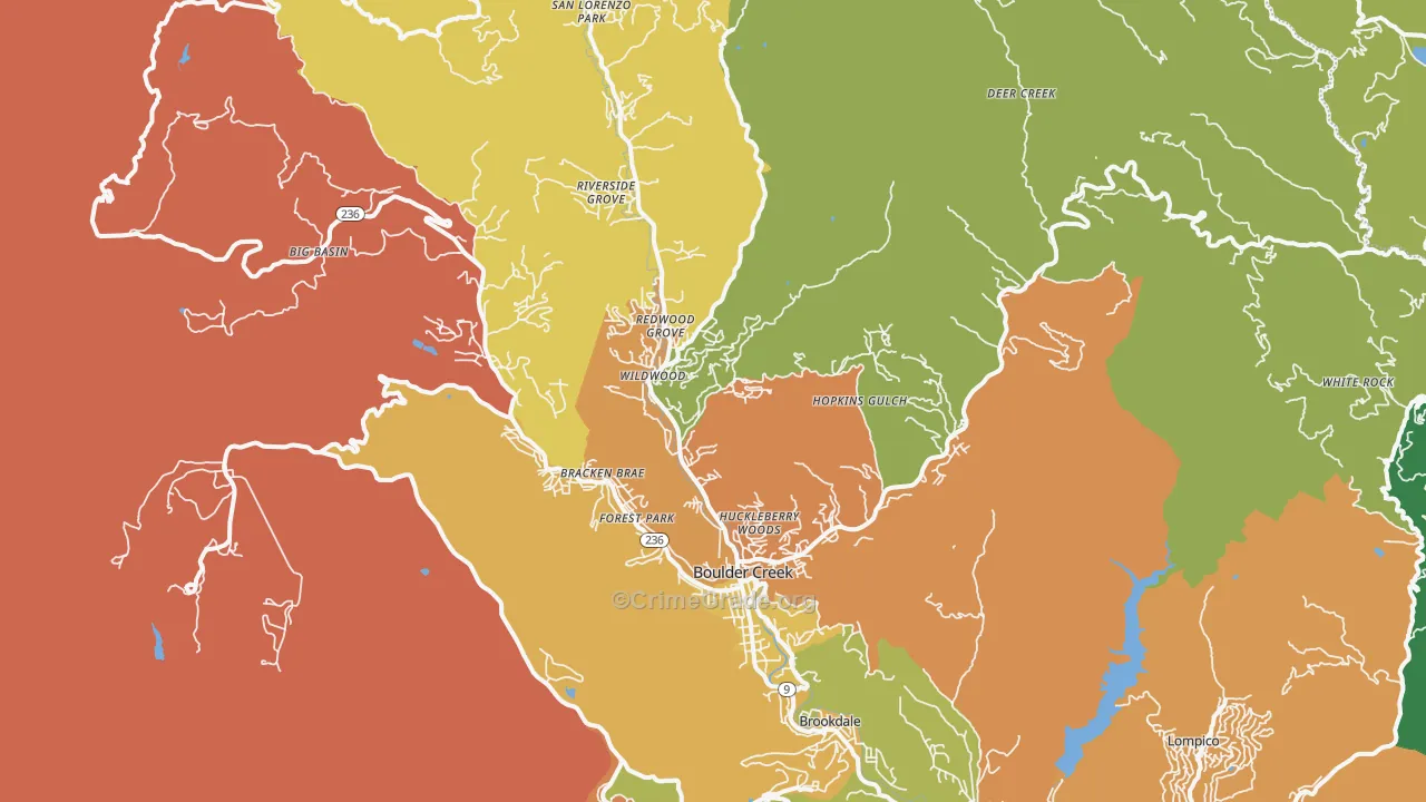 Boulder Creek, CA Map of Assault Rates