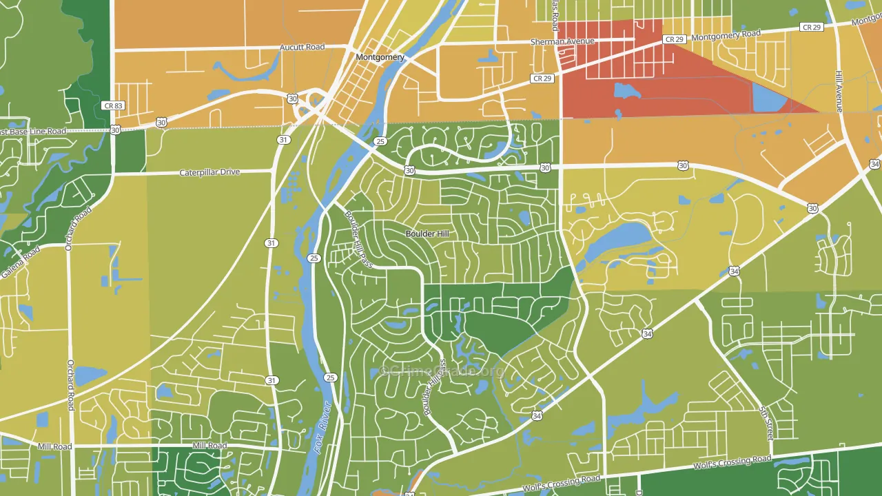 Boulder Hill, IL Map of Assault Rates