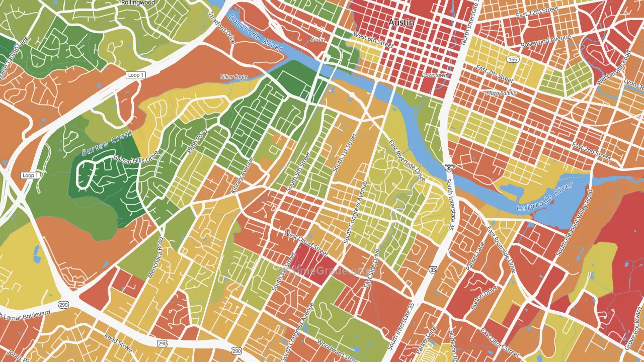 Bouldin, Austin, TX Map of Assault Rates