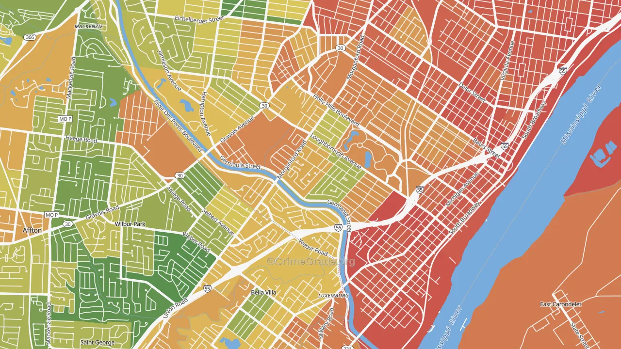 Boulevard Heights, St. Louis, MO Map of Assault Rates