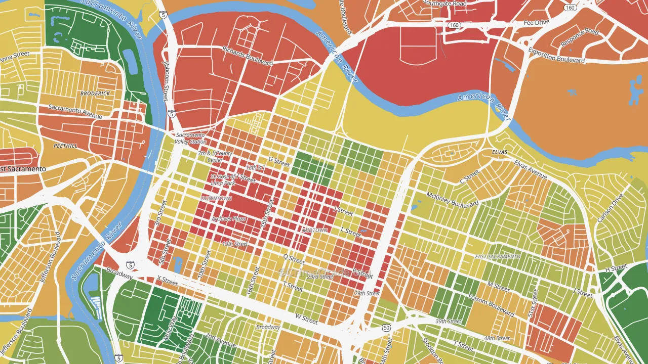 Boulevard Park, Sacramento, CA Map of Assault Rates