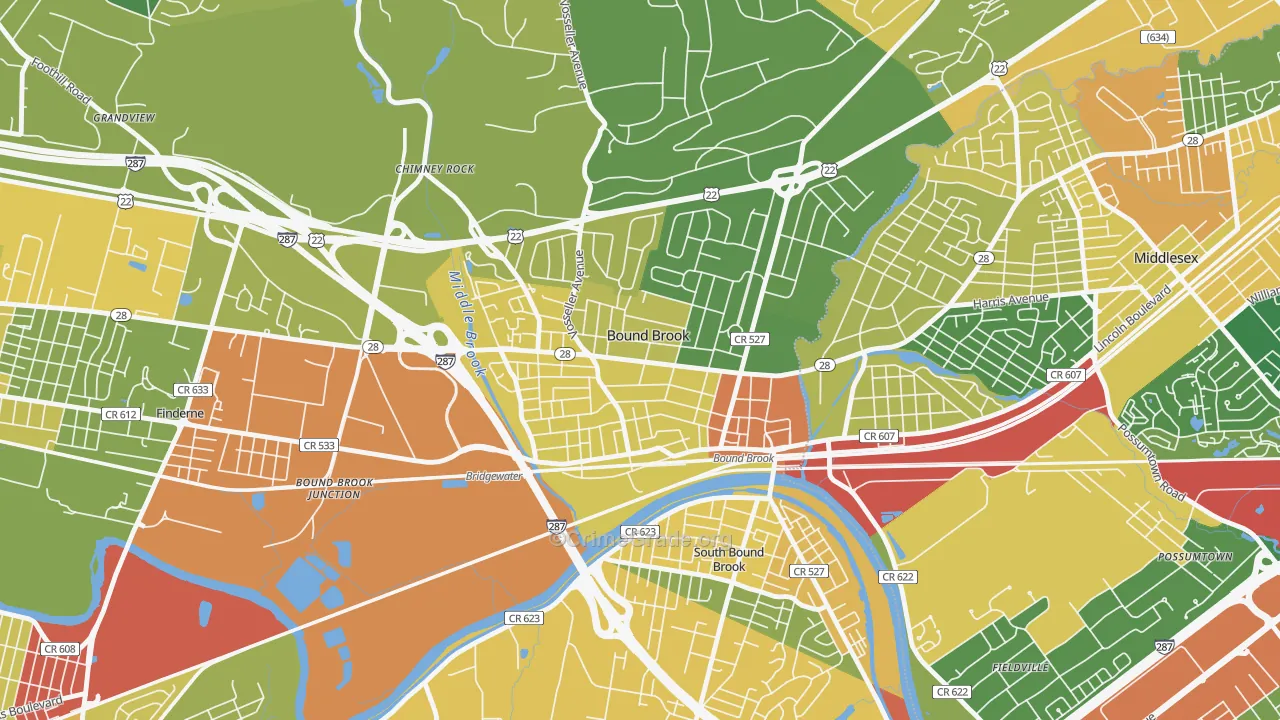 Bound Brook, NJ Map of Assault Rates