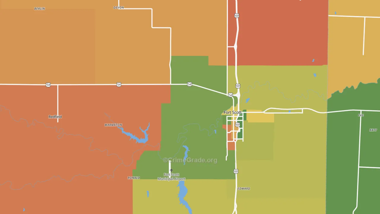 Bourbon County, KS Map of Assault Rates
