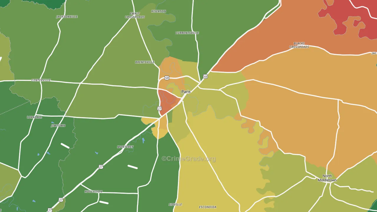 Bourbon County, KY Map of Assault Rates