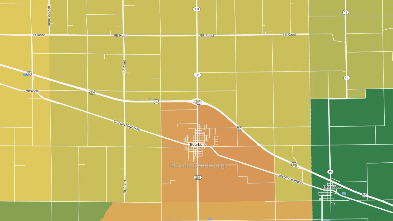 Bourbon, IN Map of Assault Rates