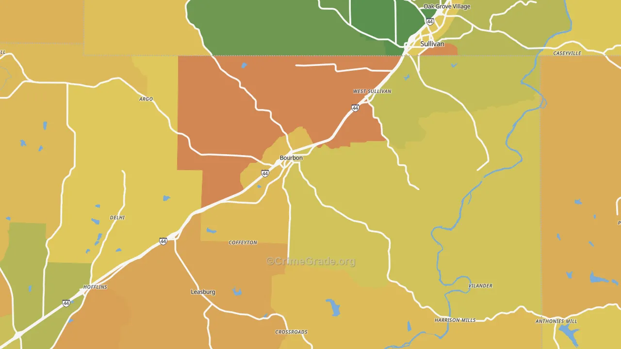 Bourbon, MO Map of Assault Rates