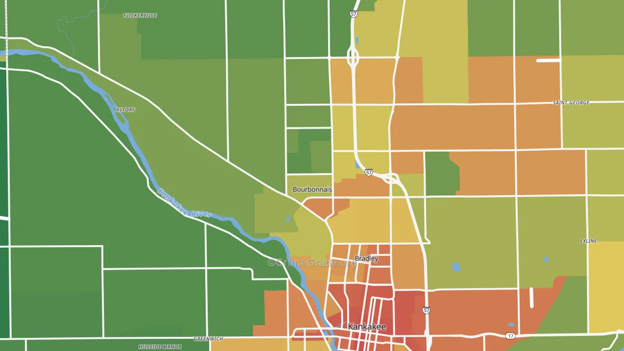 Bourbonnais, IL Map of Assault Rates