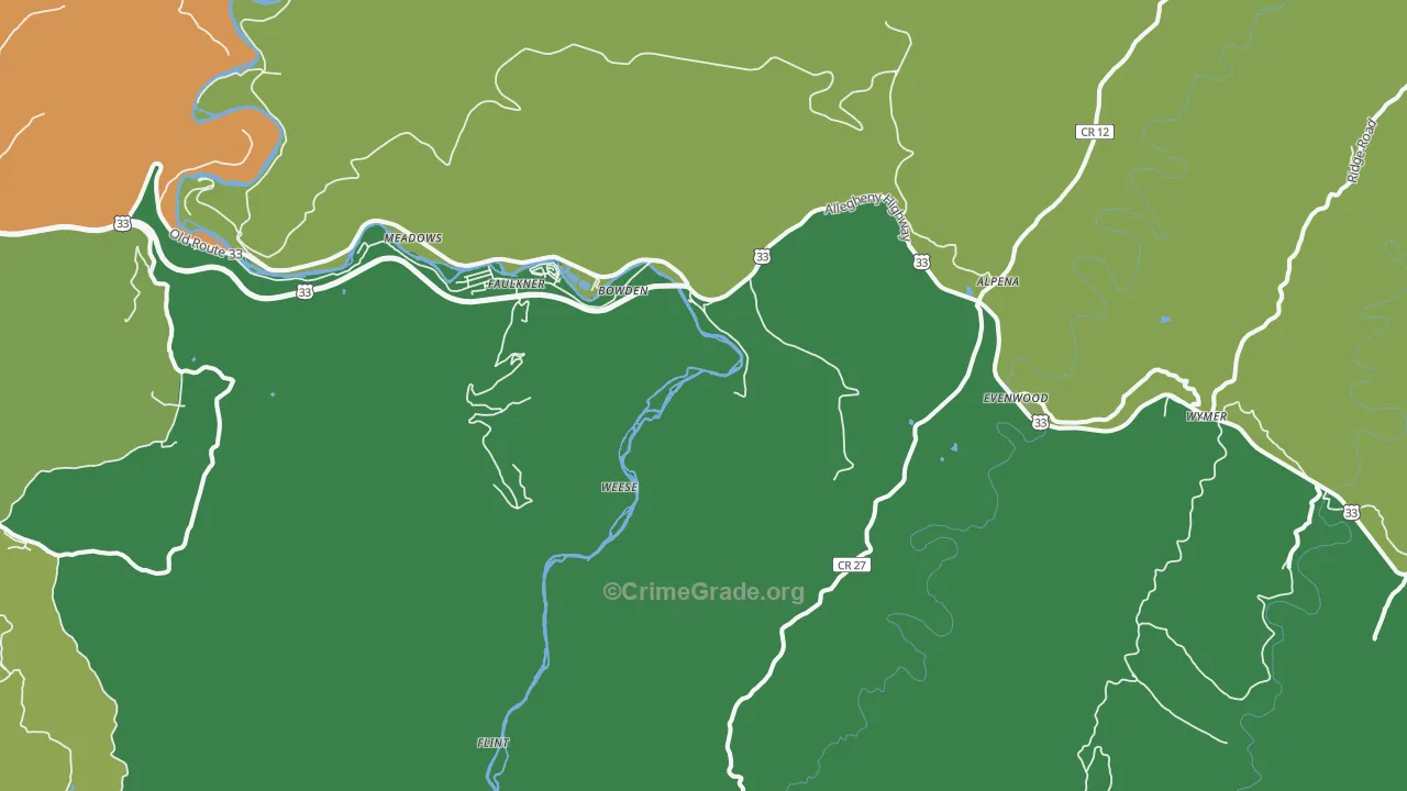 Bowden, WV Map of Assault Rates