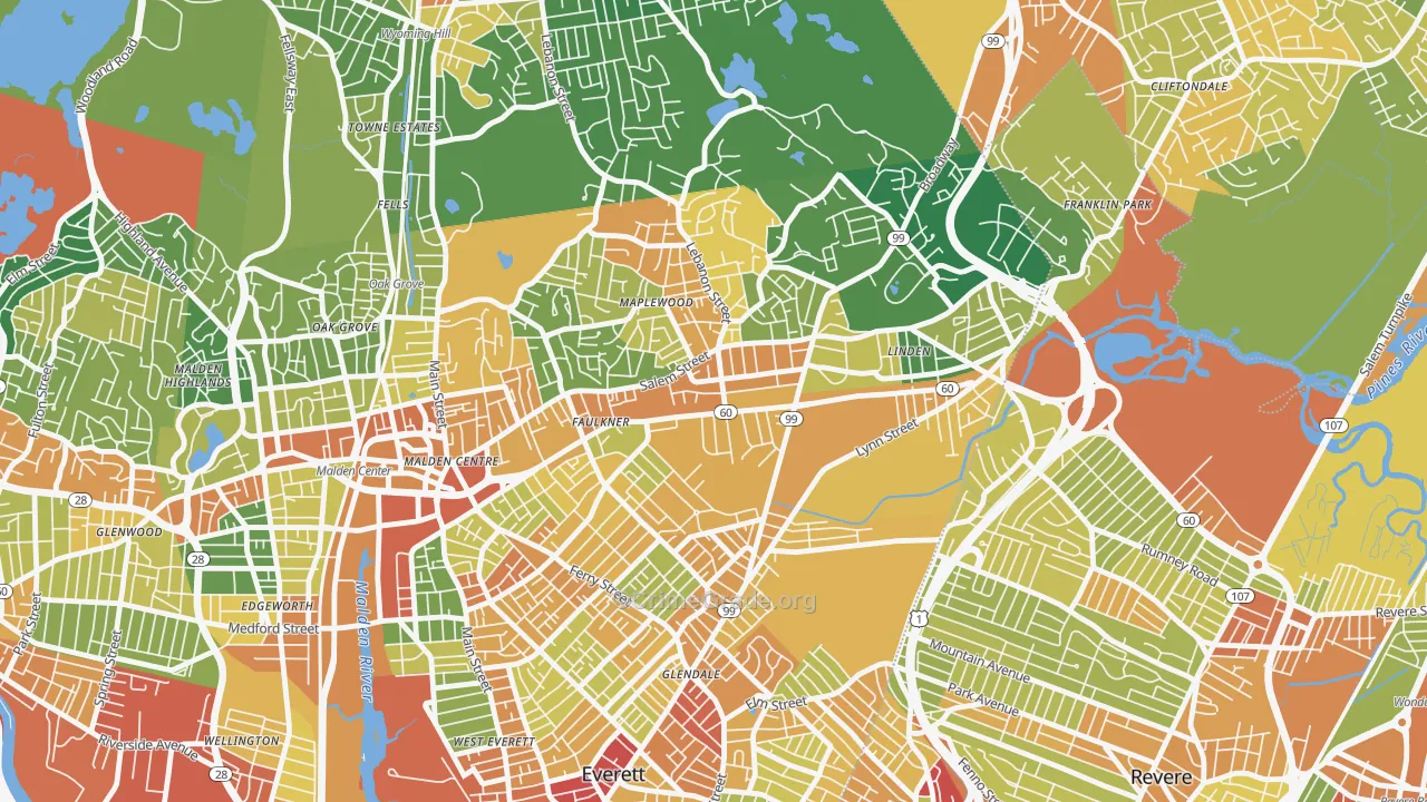 Bowdoin Apartments, Malden, MA Map of Assault Rates