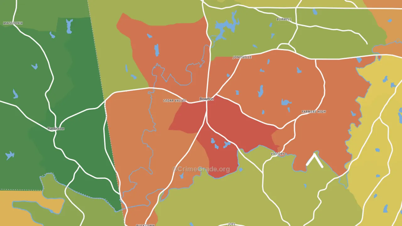 Bowdon, GA Map of Assault Rates