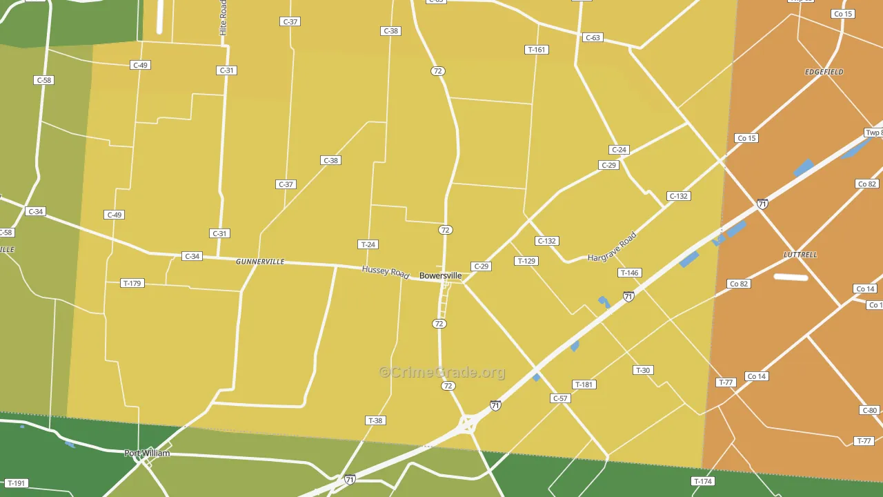 Bowersville, OH Map of Assault Rates