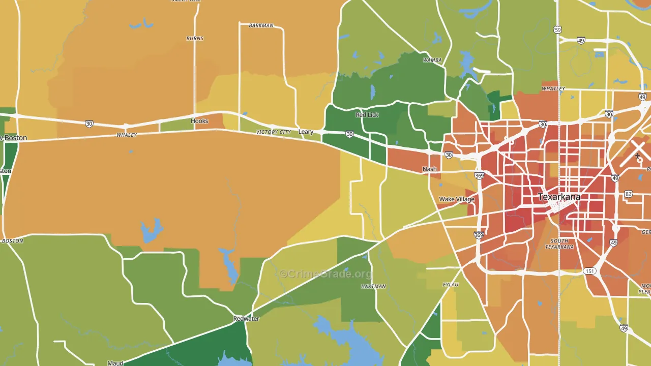 Bowie County, TX Map of Assault Rates