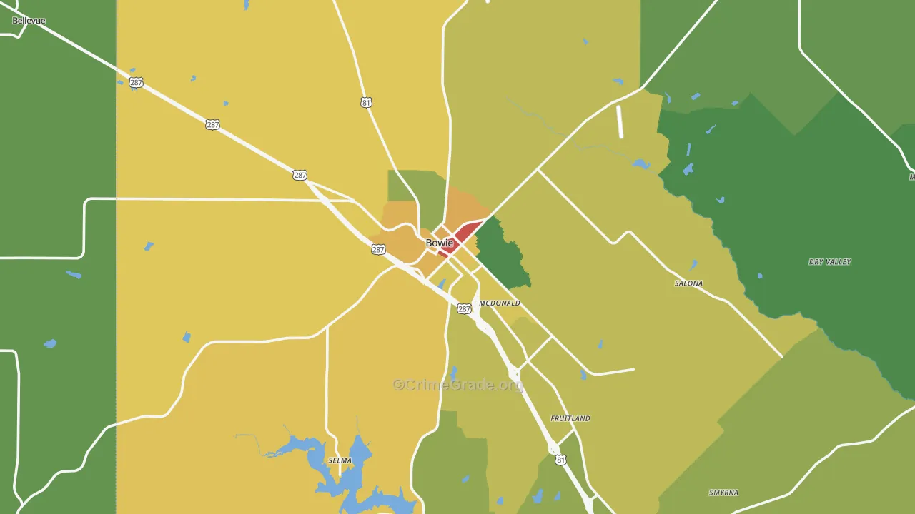 Bowie, TX Map of Assault Rates