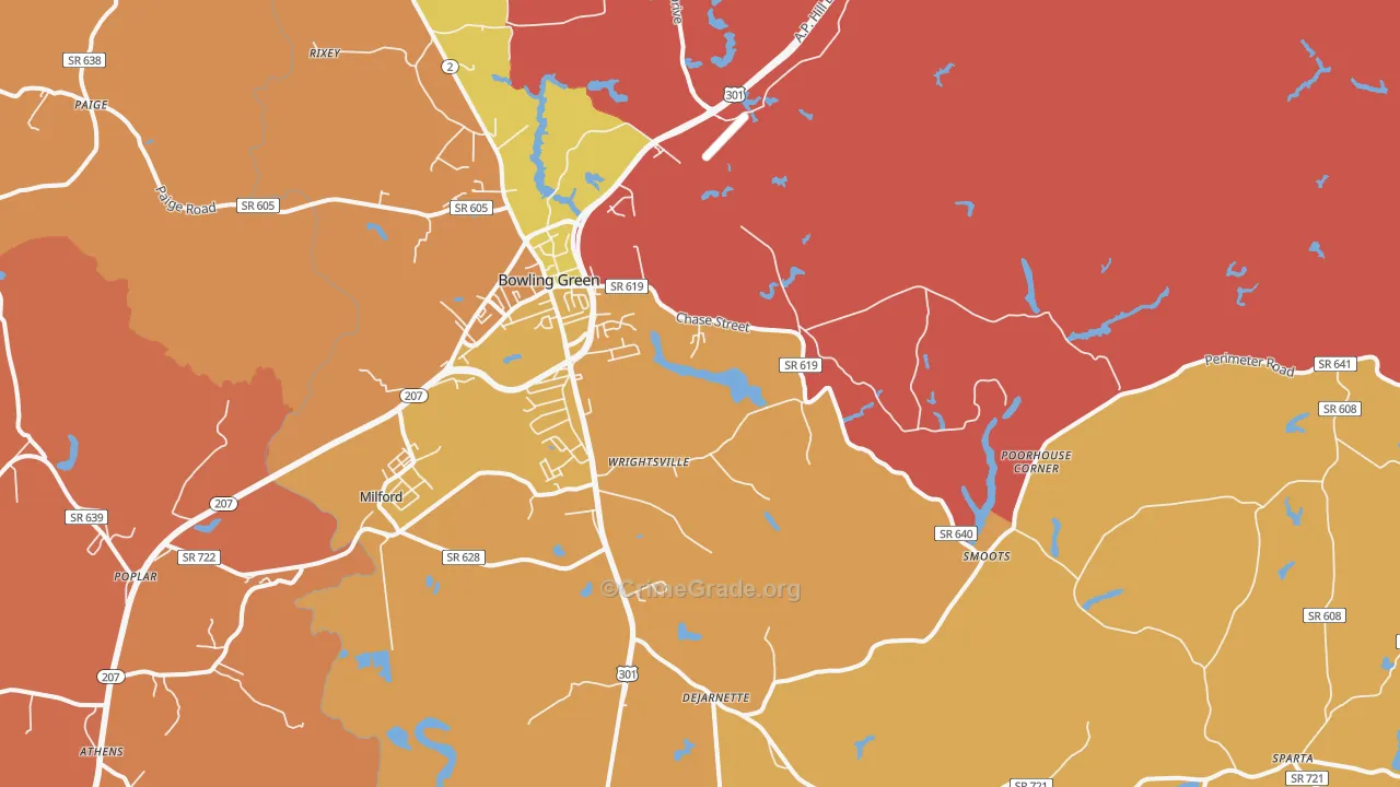 Bowling Green, VA Map of Assault Rates