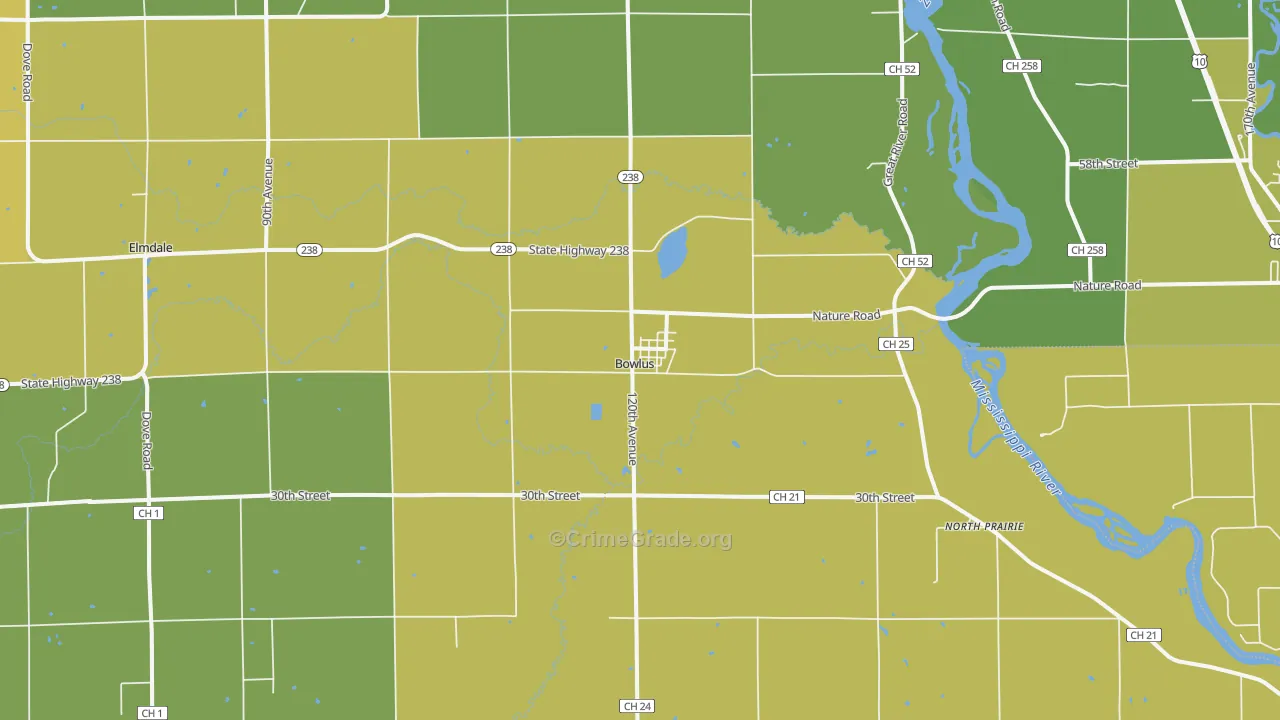 Bowlus, MN Map of Assault Rates