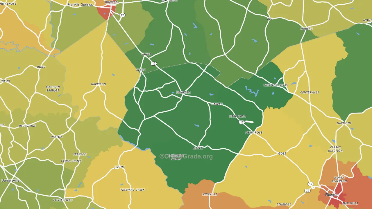Bowman, GA Map of Assault Rates