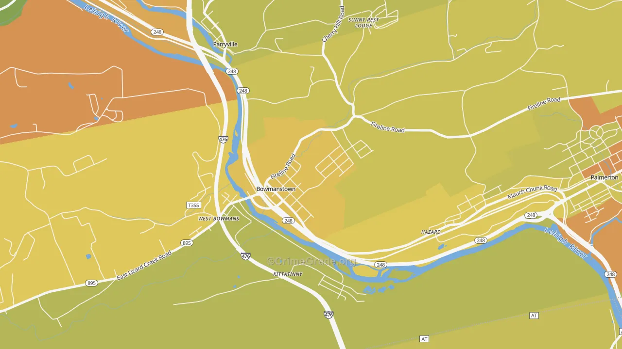 Bowmanstown, PA Map of Assault Rates