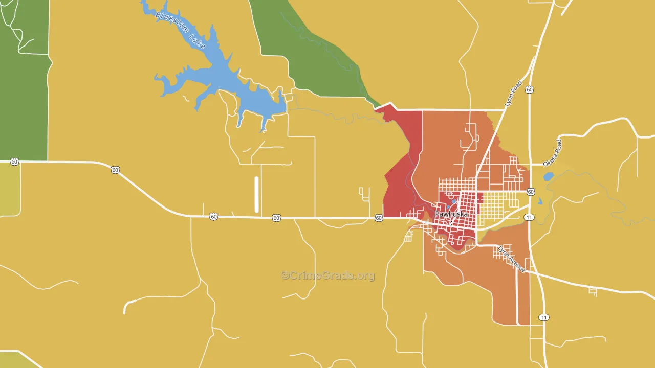 Bowring, OK Map of Assault Rates