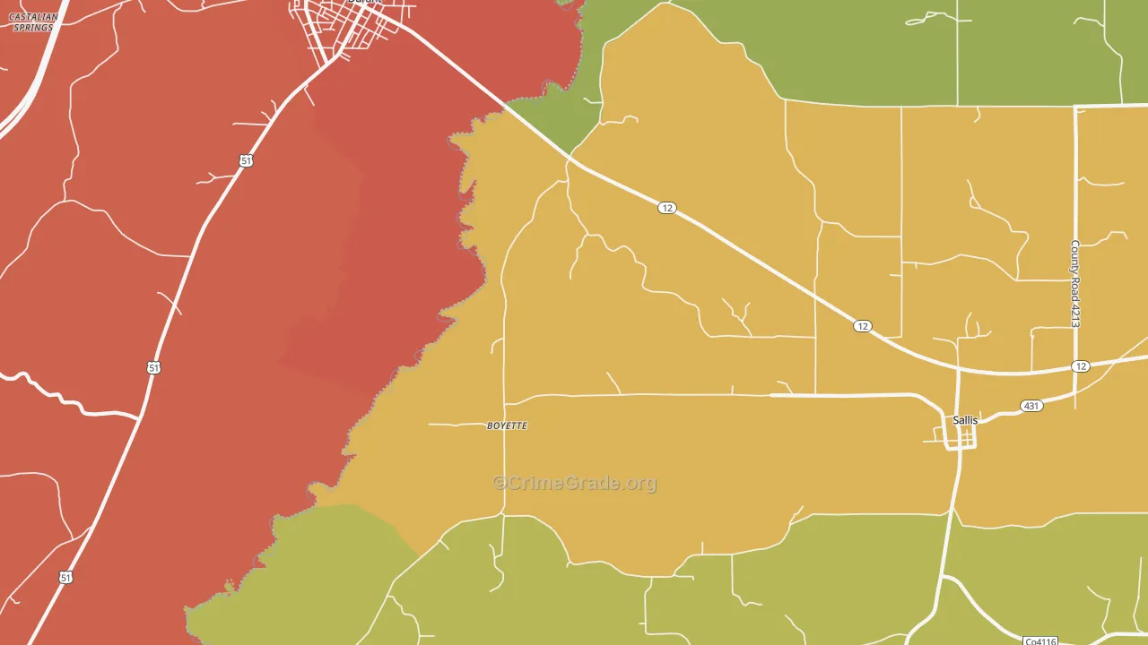 Boyette, MS Map of Assault Rates