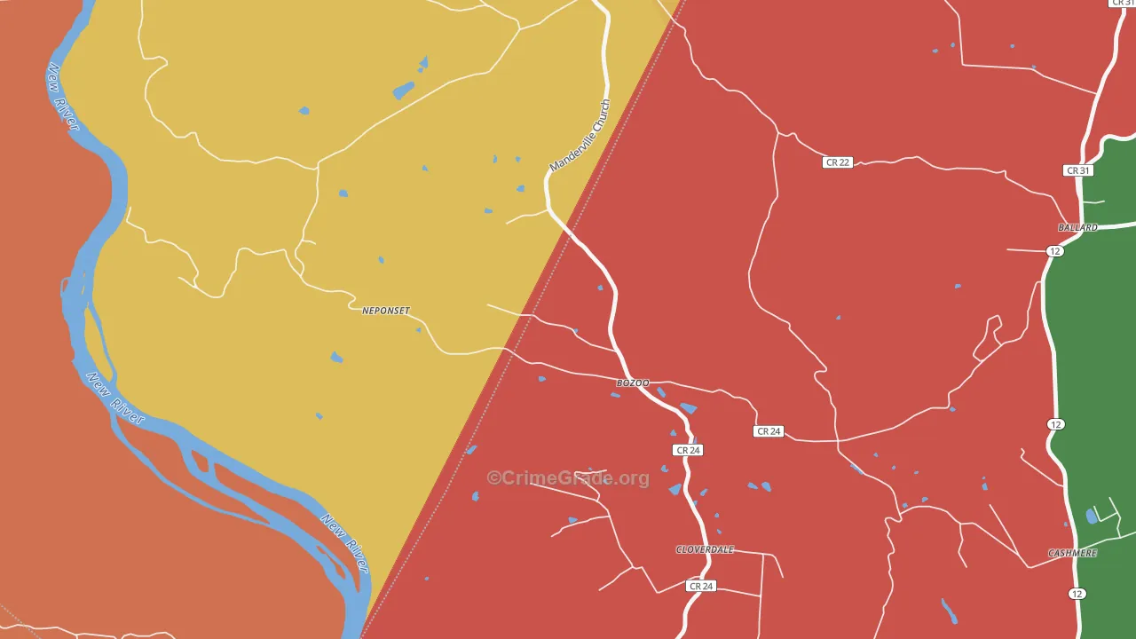Bozoo, WV Map of Assault Rates