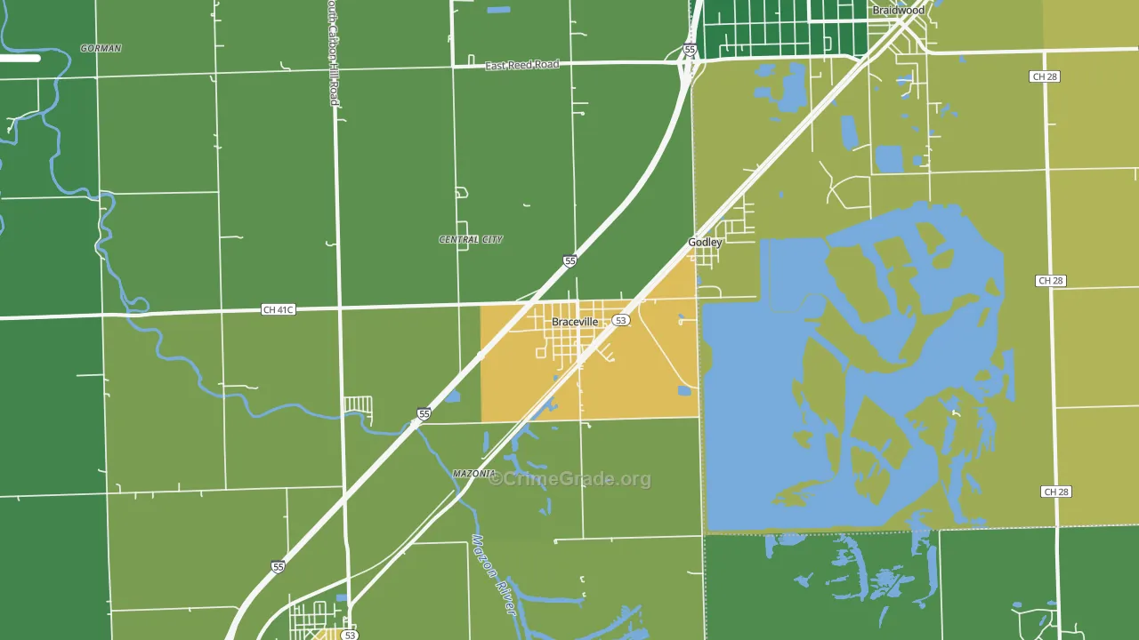Braceville, IL Map of Assault Rates