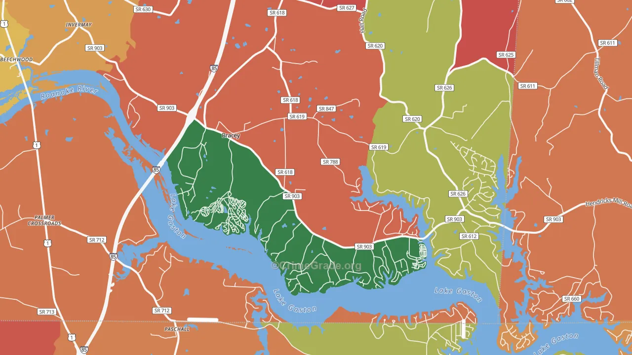 Bracey, VA Map of Assault Rates