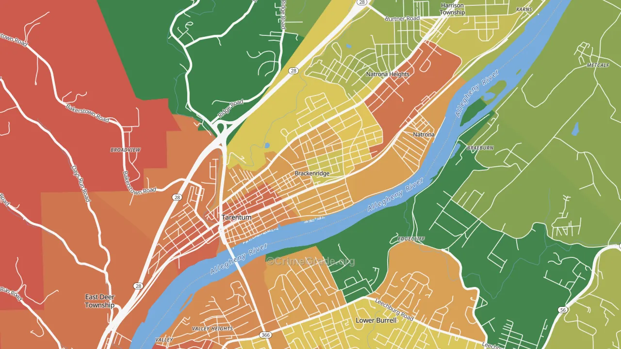 Brackenridge, PA Map of Assault Rates