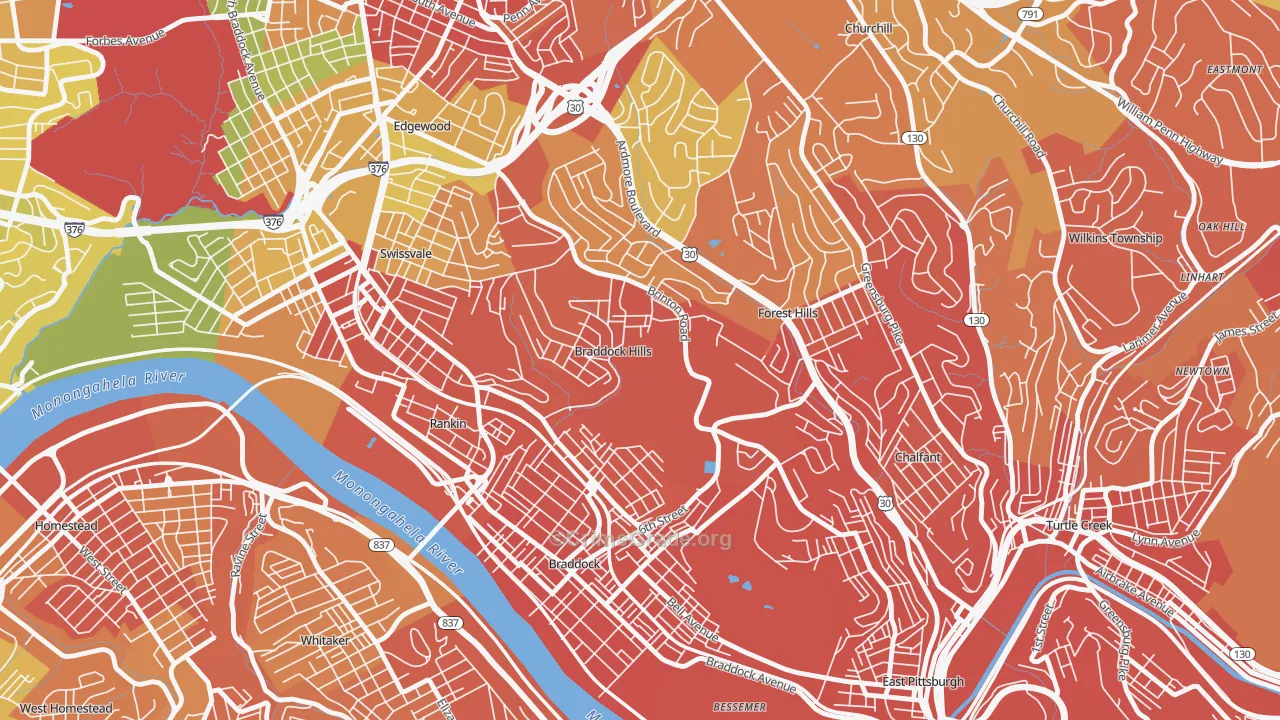 Braddock Hills, PA Map of Assault Rates