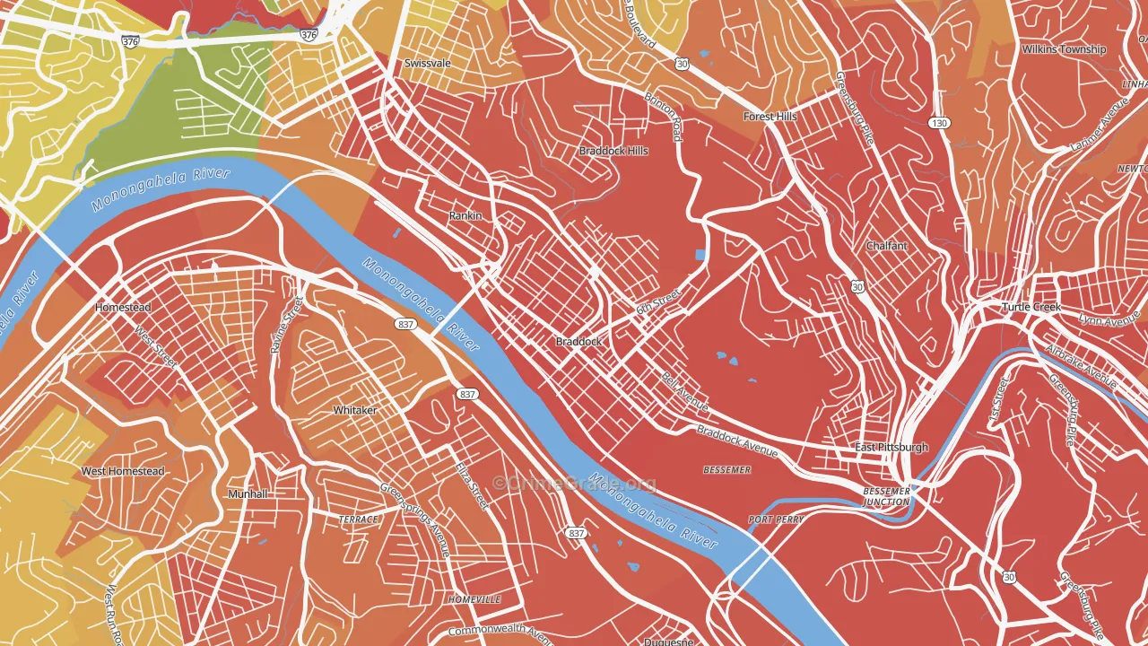 Braddock, PA Map of Assault Rates
