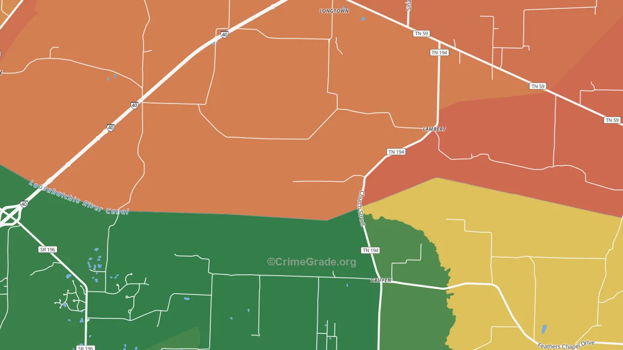 Braden, TN Map of Assault Rates