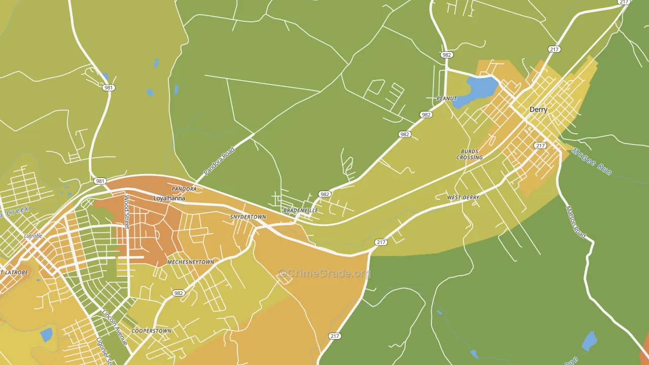 Bradenville, PA Map of Assault Rates