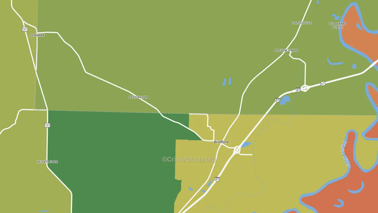 Bradford, AR Map of Assault Rates