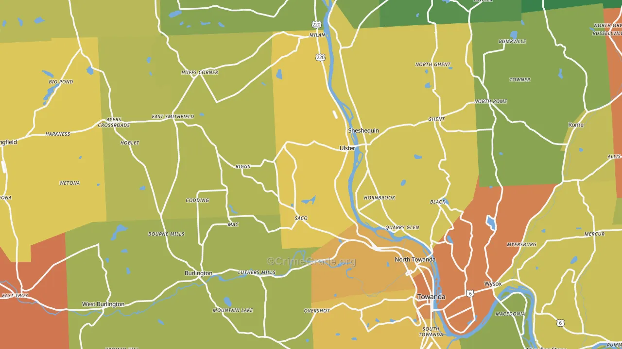 Bradford County, PA Map of Assault Rates