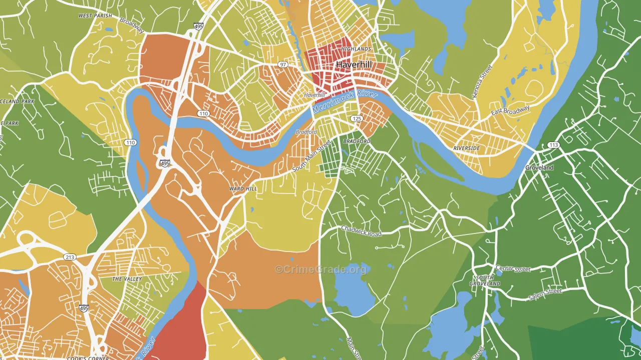 Bradford, Haverhill, MA Map of Assault Rates