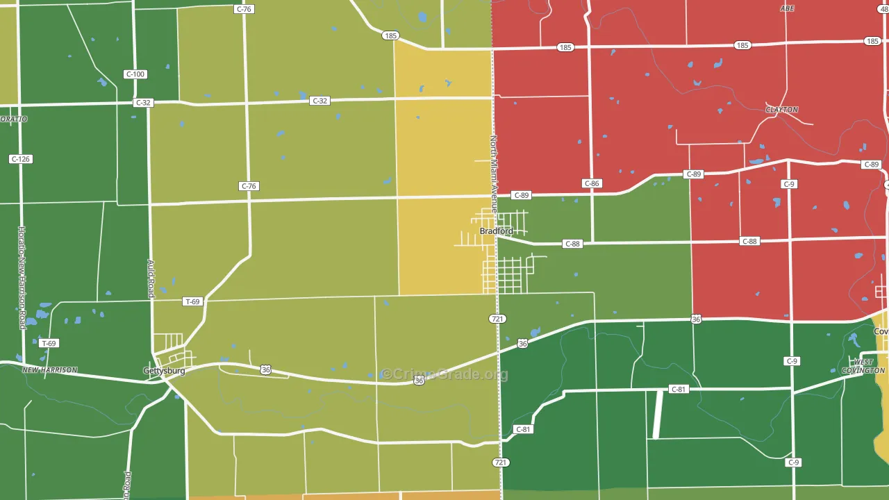 Bradford, OH Map of Assault Rates