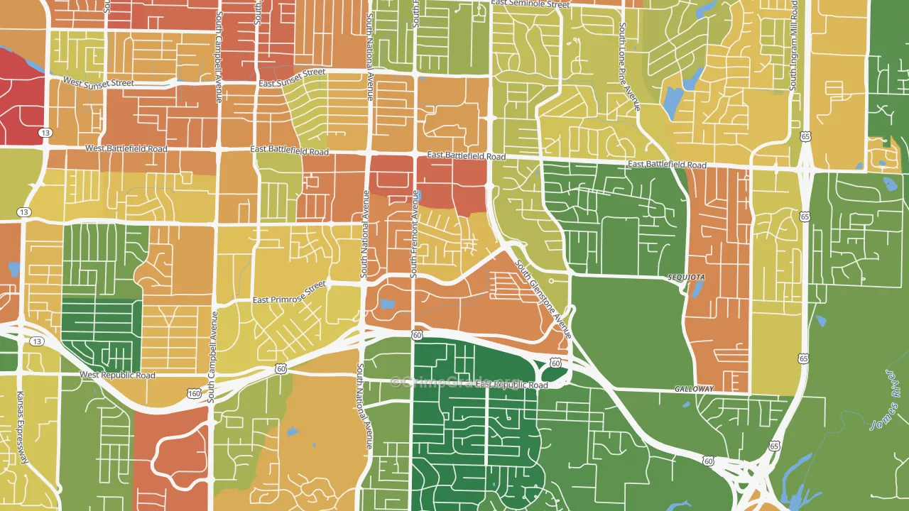 Bradford Park, Springfield, MO Map of Assault Rates
