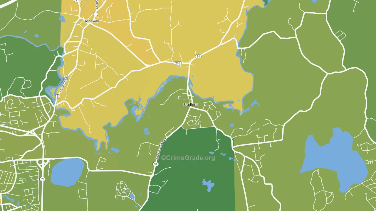 Bradford, RI Map of Assault Rates