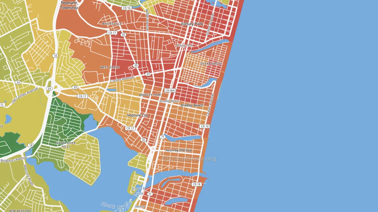 Bradley Beach, NJ Map of Assault Rates