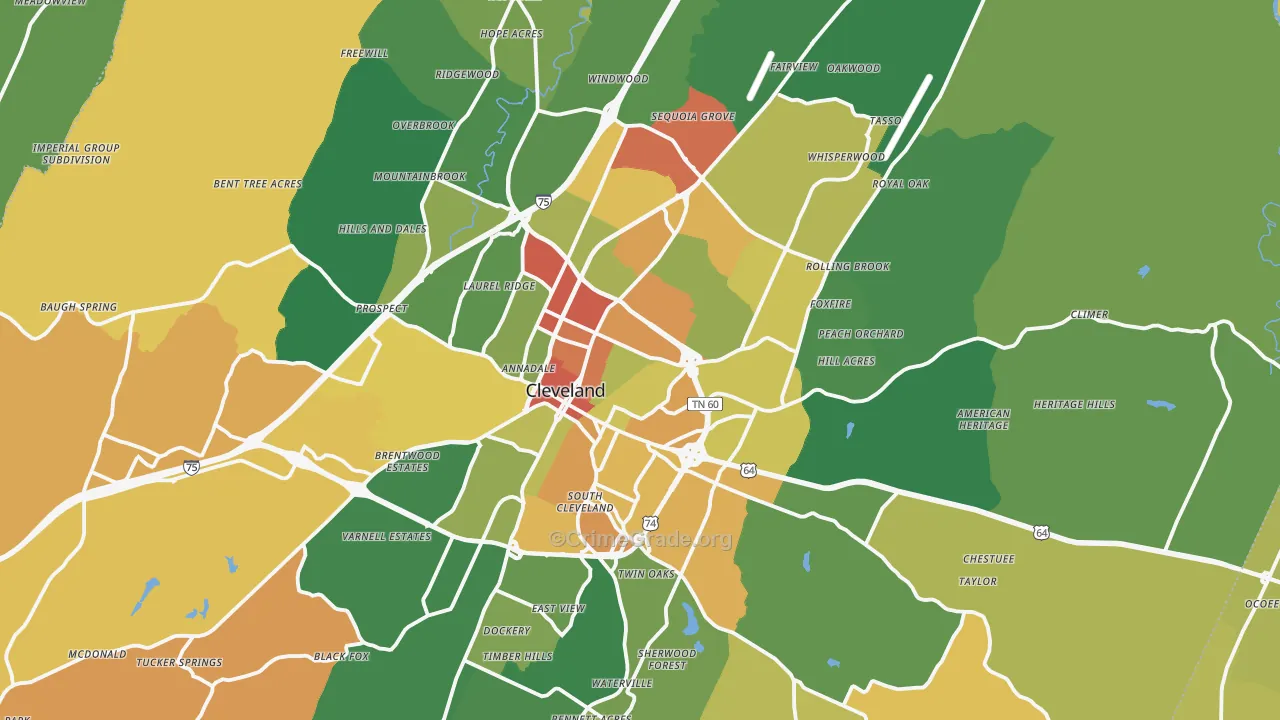 Bradley County, TN Map of Assault Rates