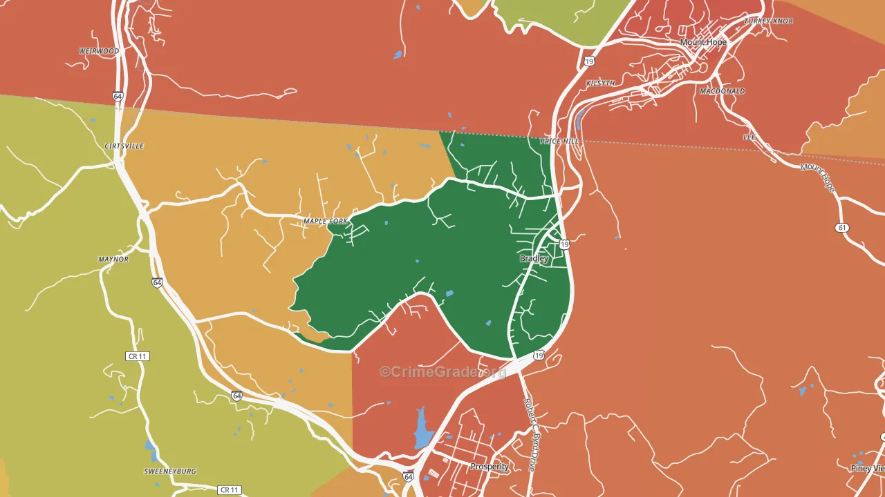 Bradley, WV Map of Assault Rates