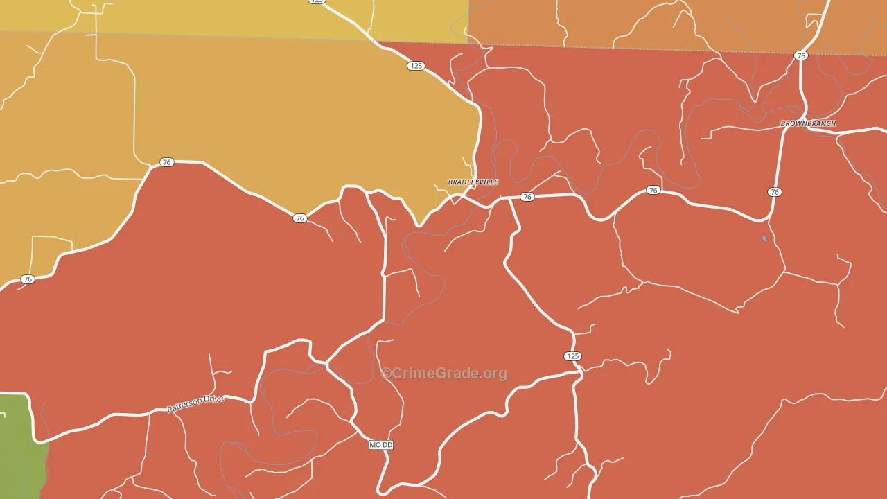 Bradleyville, MO Map of Assault Rates