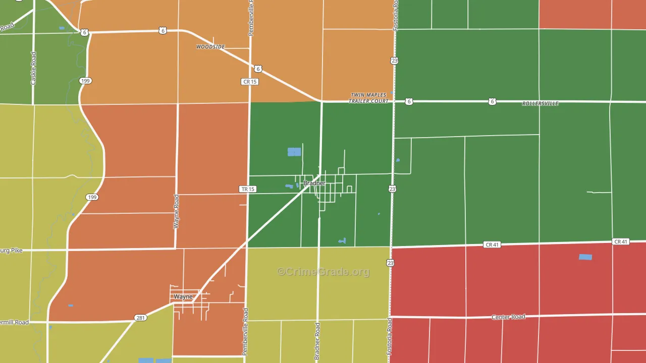 Bradner, OH Map of Assault Rates