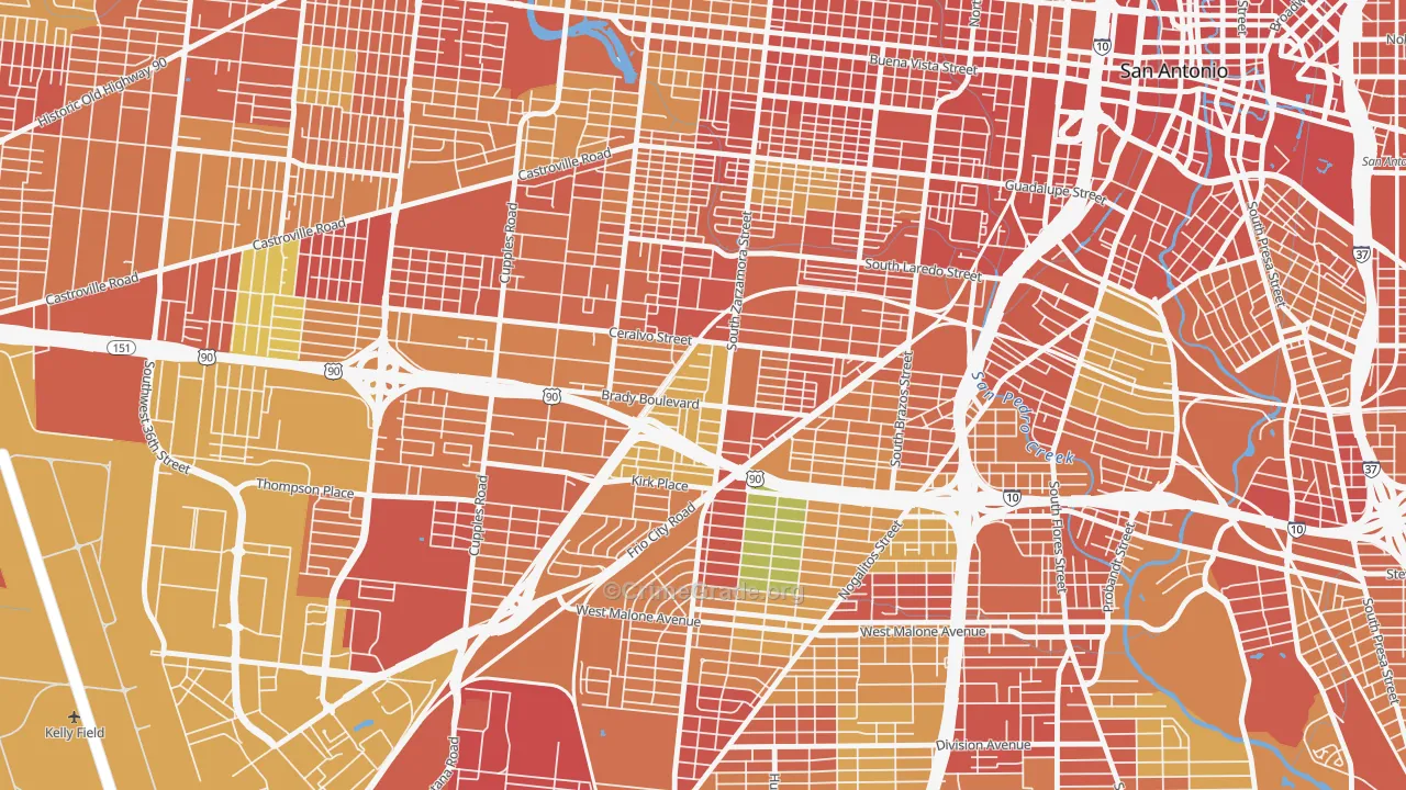 Brady Gardens, San Antonio, TX Map of Assault Rates