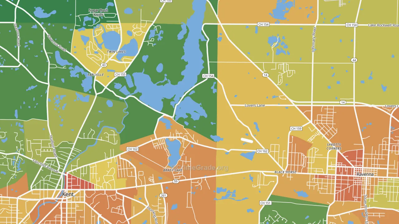 Brady Lake, OH Map of Assault Rates