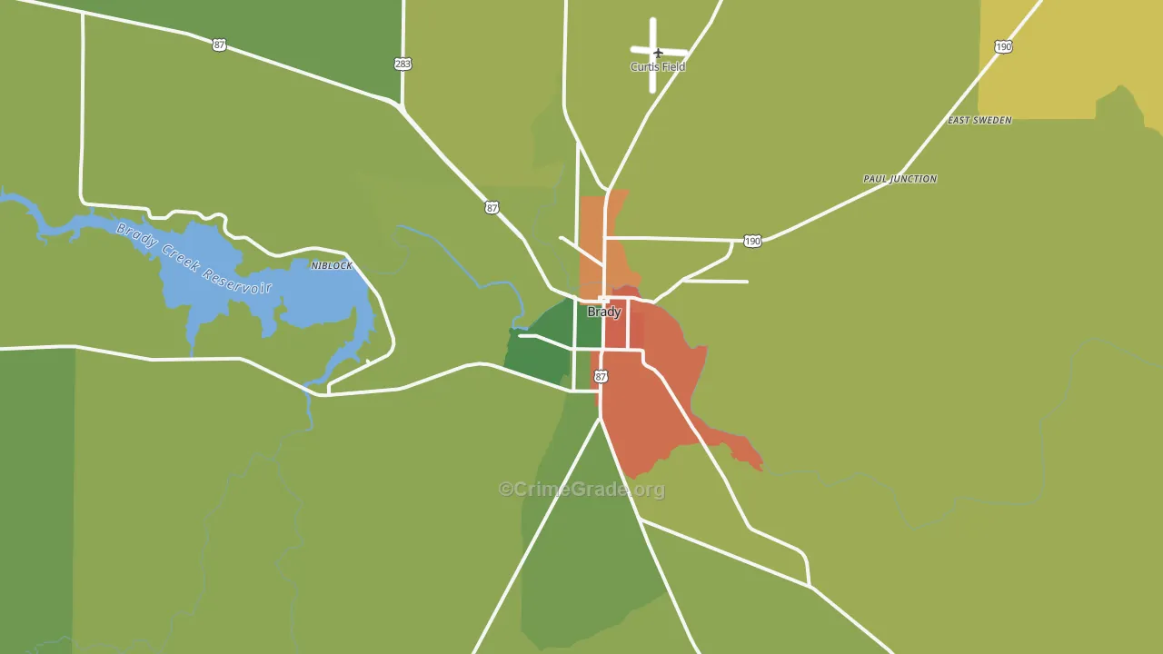 Brady, TX Map of Assault Rates