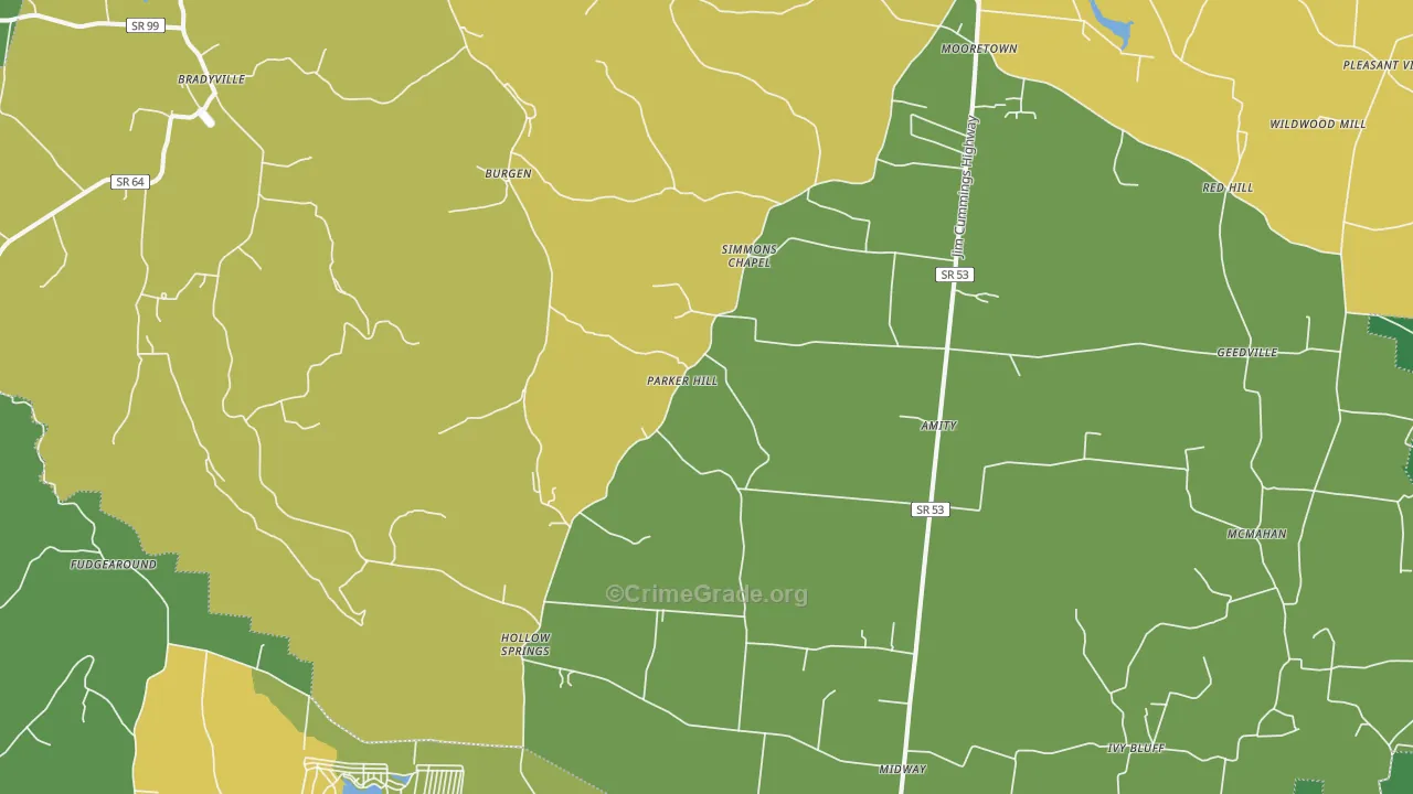 Bradyville, TN Map of Assault Rates