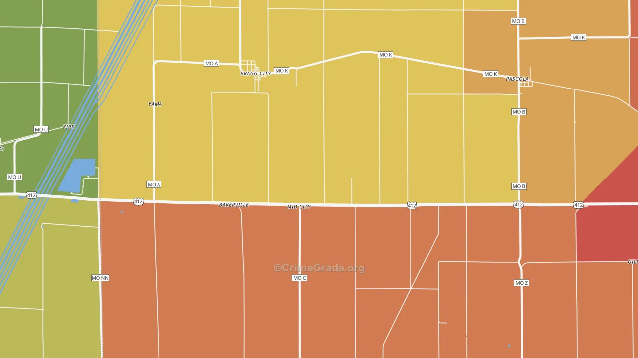 Bragg City, MO Map of Assault Rates