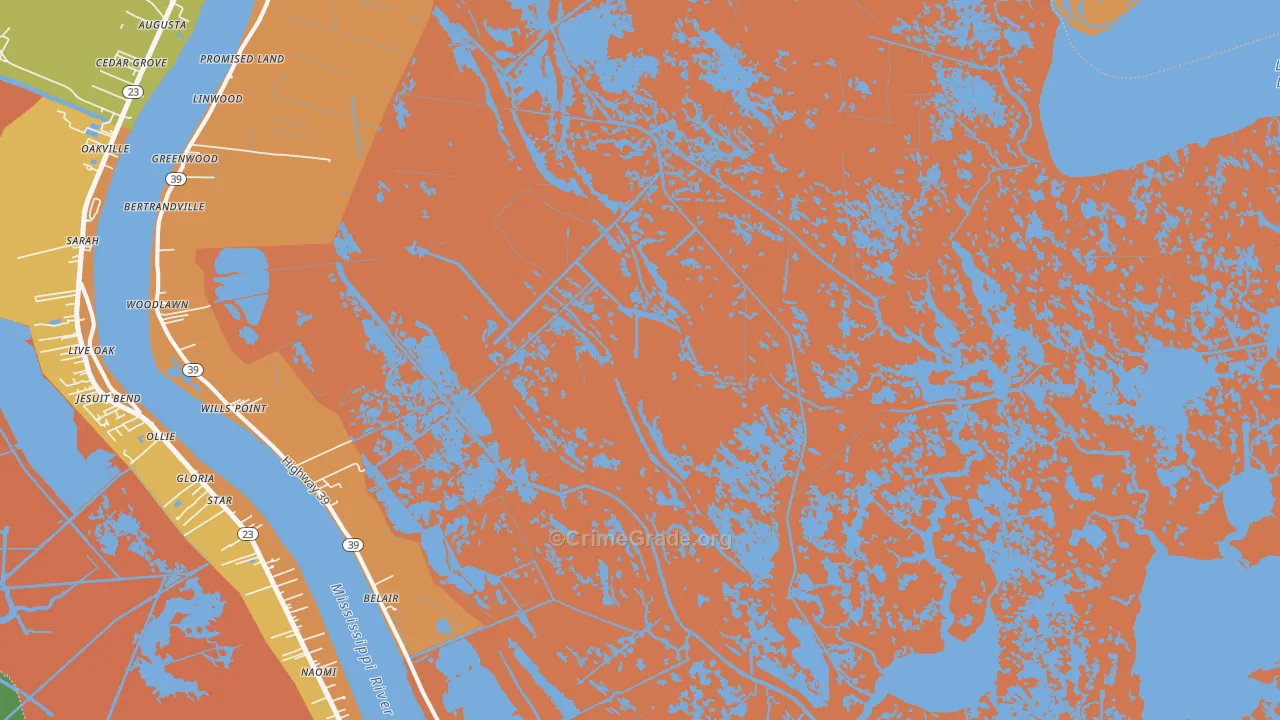 Braithwaite, LA Map of Assault Rates